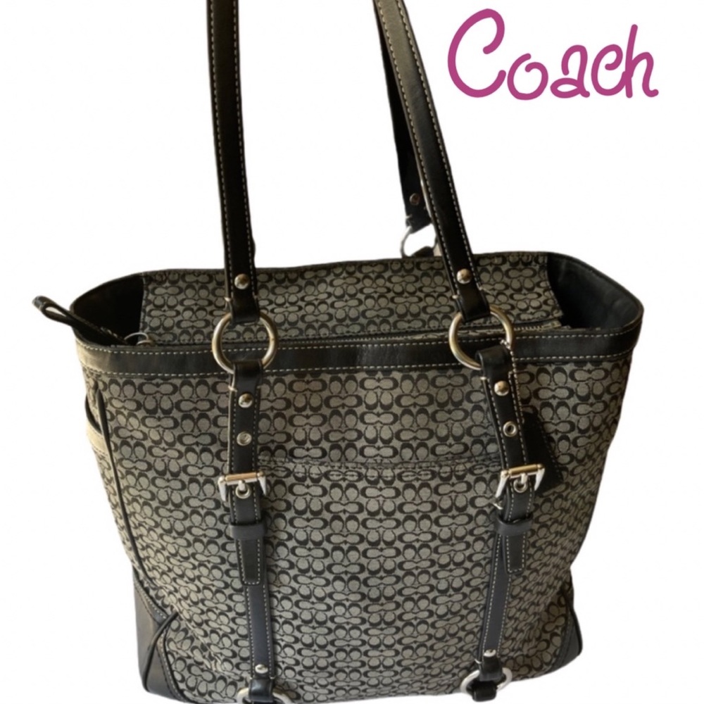 Coach Signature canvas and leather trim tote bag